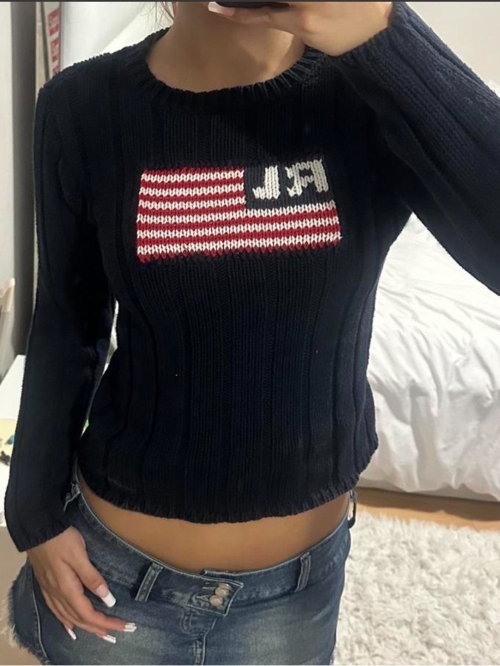 Vintage RL Navy Knit Flag Pullover Sweater